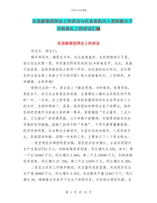 在县新春团拜会上的讲话与在县直机关入党积极分子开班典礼上的讲话汇编
