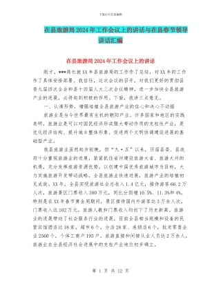 在县旅游局2024年工作会议上的讲话与在县春节领导讲话汇编
