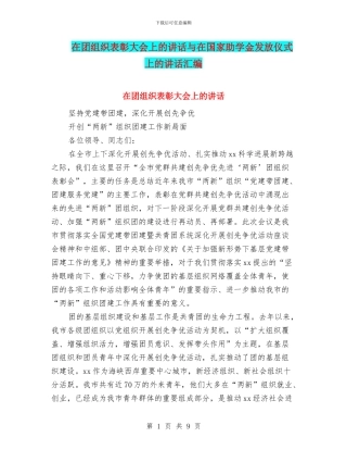 在团组织表彰大会上的讲话与在国家助学金发放仪式上的讲话汇编