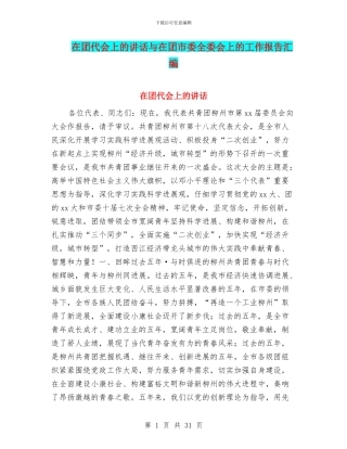在团代会上的讲话与在团市委全委会上的工作报告汇编