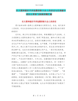 在大葱种植好手评选暨表彰大会上的讲话与在奉献中成长让青春飞扬演讲稿汇编