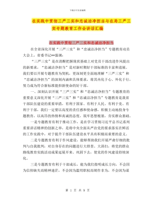 在实践中贯彻三严三实和忠诚干净担当与在局三严三实专题教育工作会讲话汇编