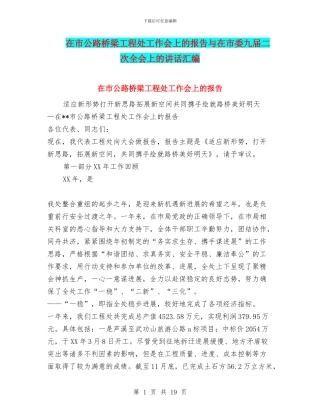 在市公路桥梁工程处工作会上的报告与在市委九届二次全会上的讲话汇编