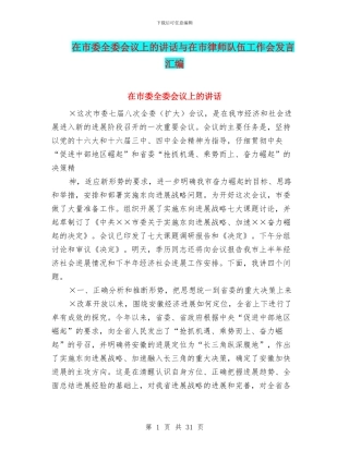 在市委全委会议上的讲话与在市律师队伍工作会发言汇编