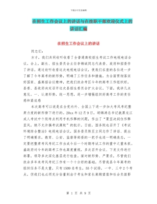 在招生工作会议上的讲话与在挂职干部欢迎仪式上的讲话汇编