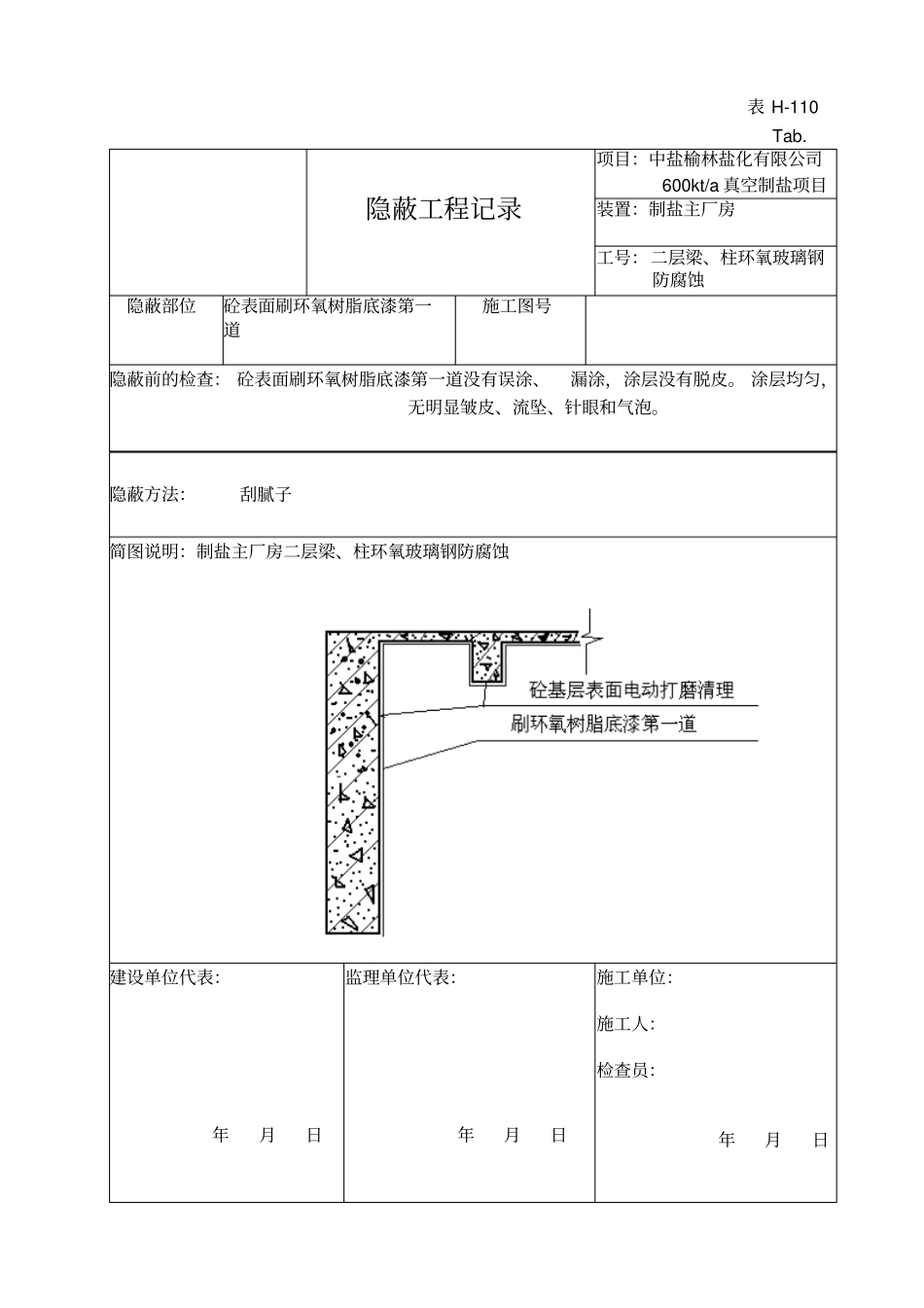 制盐主厂房二层玻璃钢防腐蚀报验资料H-110隐蔽工程记录与质量控制表_第2页