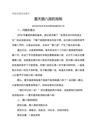 腊八蒜泡制实践活动报告