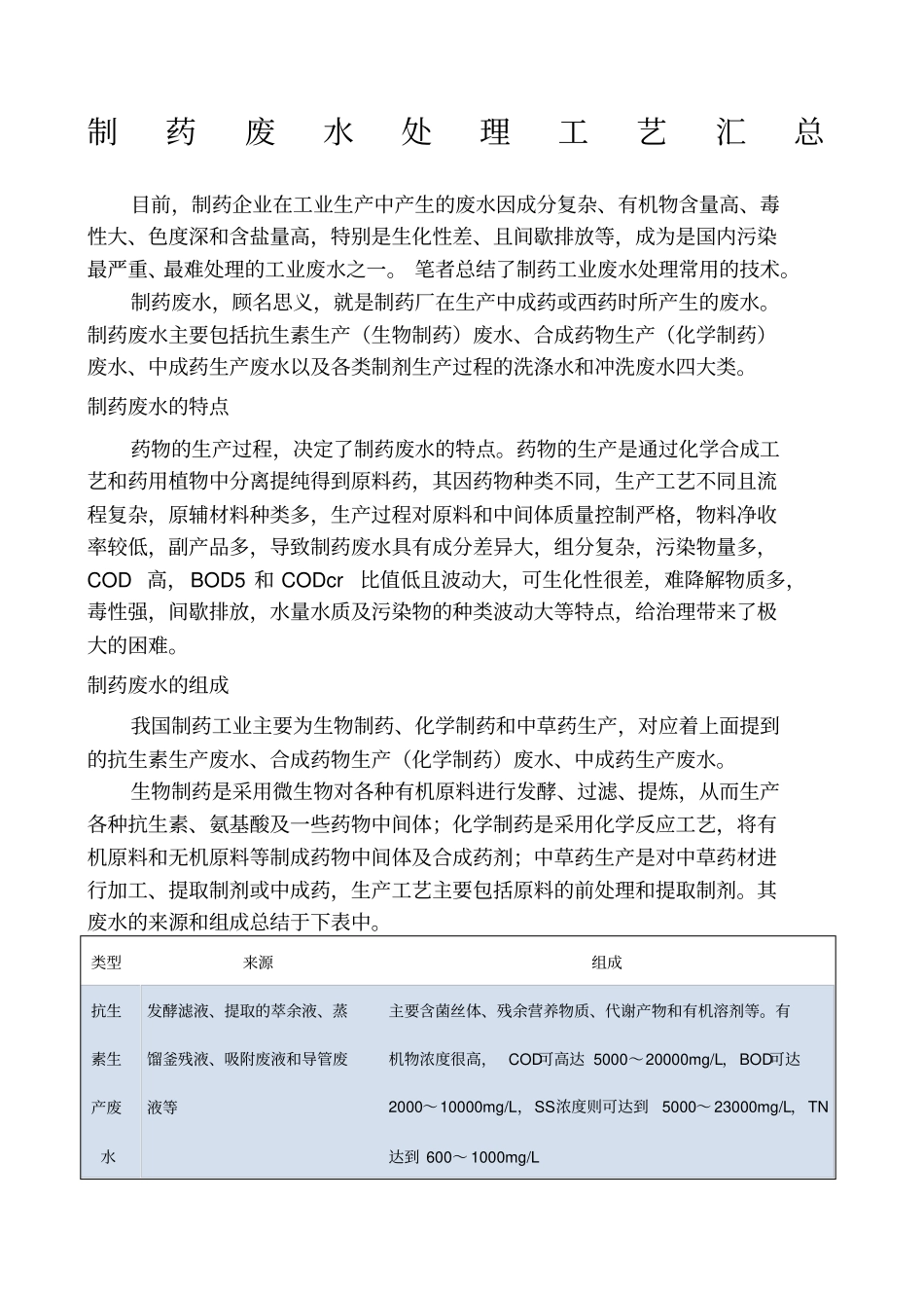 制药废水处理工艺汇总_第1页