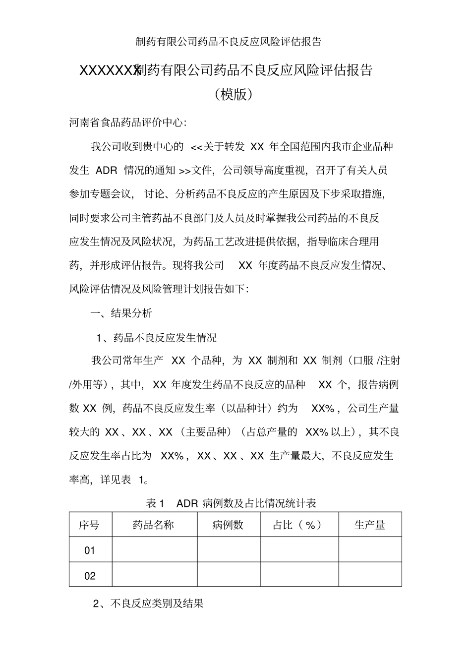 制药有限公司药品不良反应风险评价报告_第1页