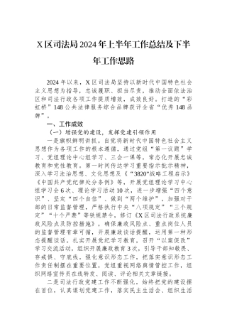 X区司法局2024年上半年工作总结及下半年工作思路