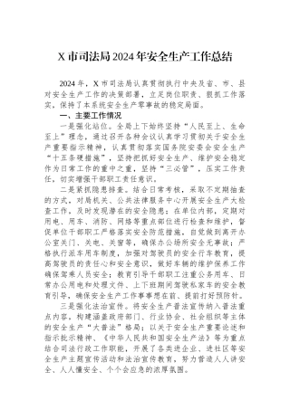 X市司法局2024年安全生产工作总结