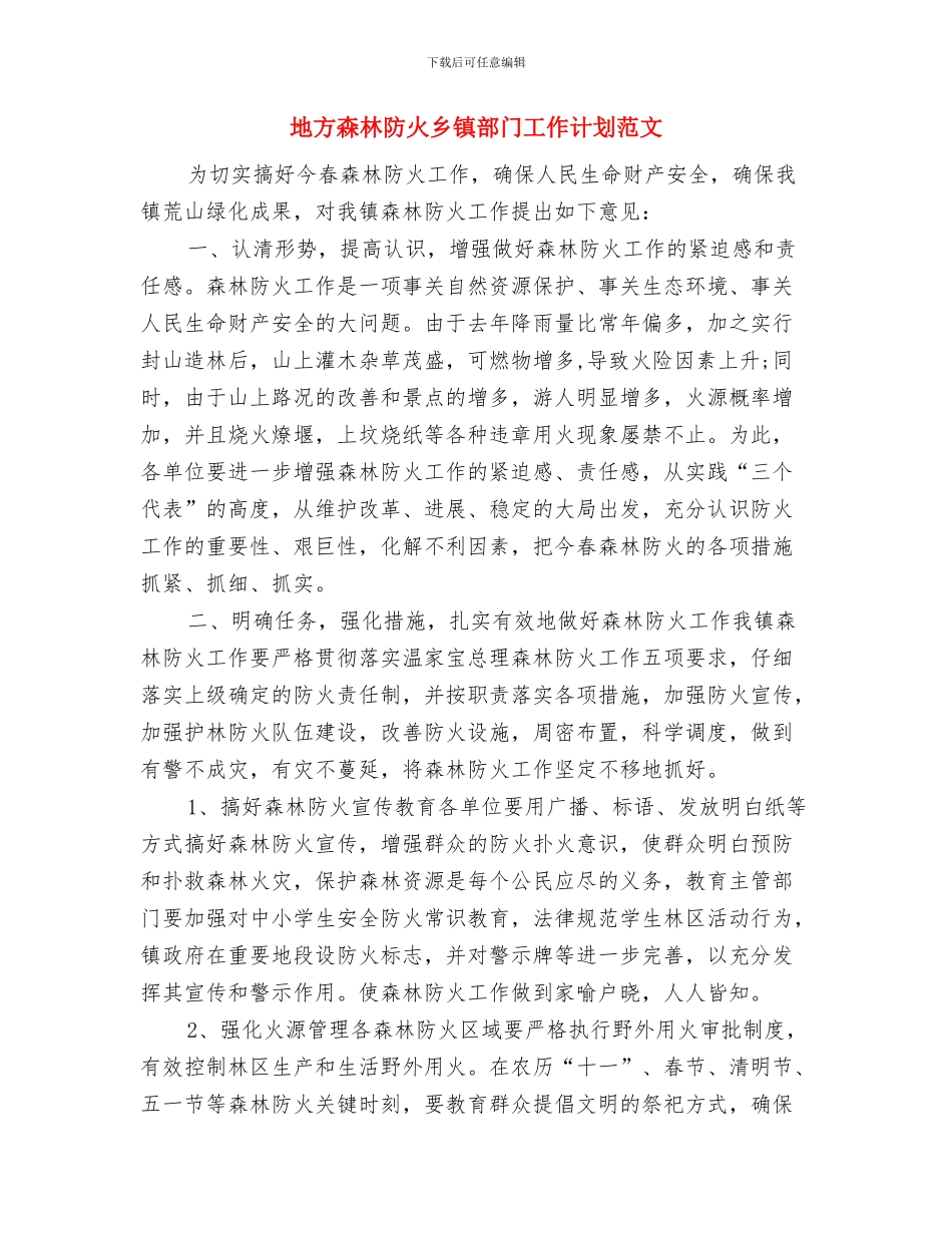 地方政府工作计划模板与地方森林防火乡镇部门工作计划范文汇编_第2页