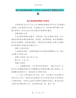 地方违法建设清理工作意见与地沟油专项整治总结汇编