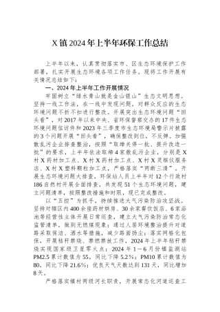 X镇2024年上半年环保工作总结