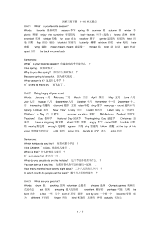 剑桥少儿英语三级下16考点总结