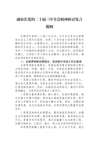 副市长党的二十届三中全会精神研讨发言提纲