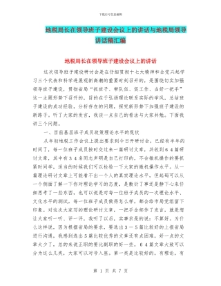 地税局长在领导班子建设会议上的讲话与地税局领导讲话稿汇编