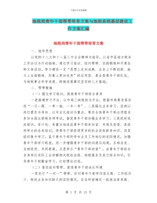 地税局青年干部帮带培养方案与地税系统基层建设工作方案汇编