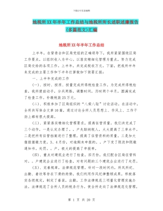 地税所XX年半年工作总结与地税所所长述职述廉报告汇编