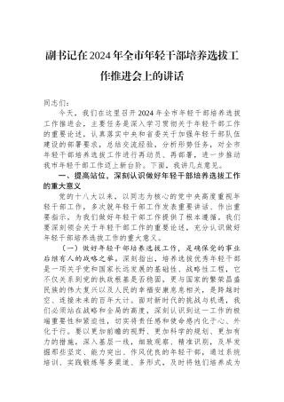 副书记在2024年全市年轻干部培养选拔工作推进会上的讲话