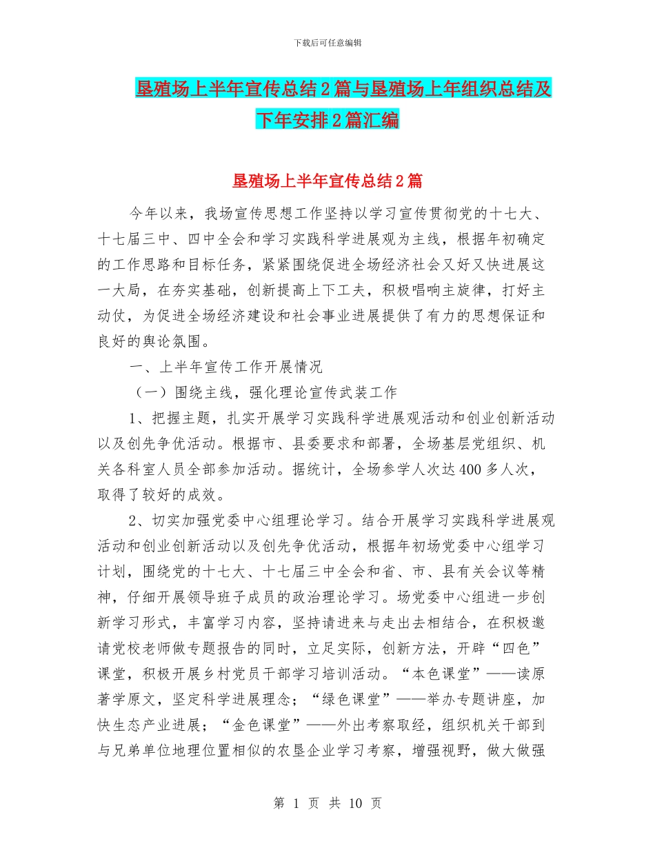垦殖场上半年宣传总结2篇与垦殖场上年组织总结及下年安排2篇汇编_第1页