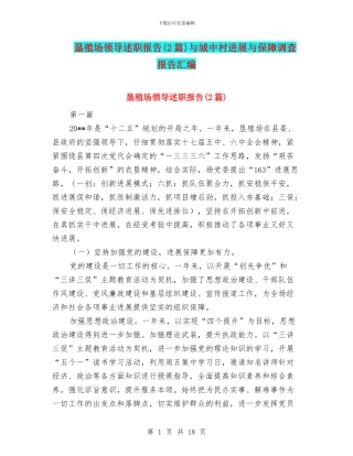 垦殖场领导述职报告与城中村发展与保障调查报告汇编