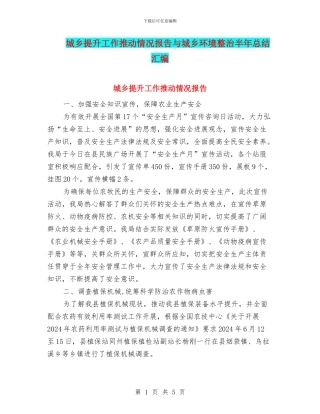 城乡提升工作推进情况报告与城乡环境整治半年总结汇编