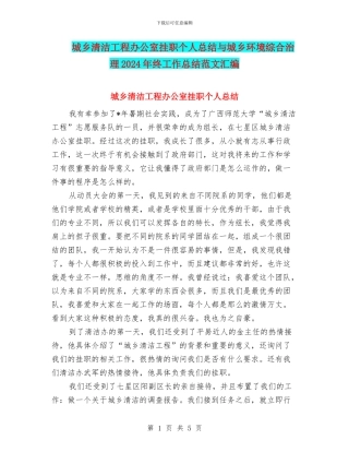 城乡清洁工程办公室挂职个人总结与城乡环境综合治理2024年终工作总结范文汇编