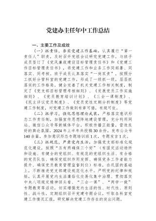 党建办主任年中工作总结