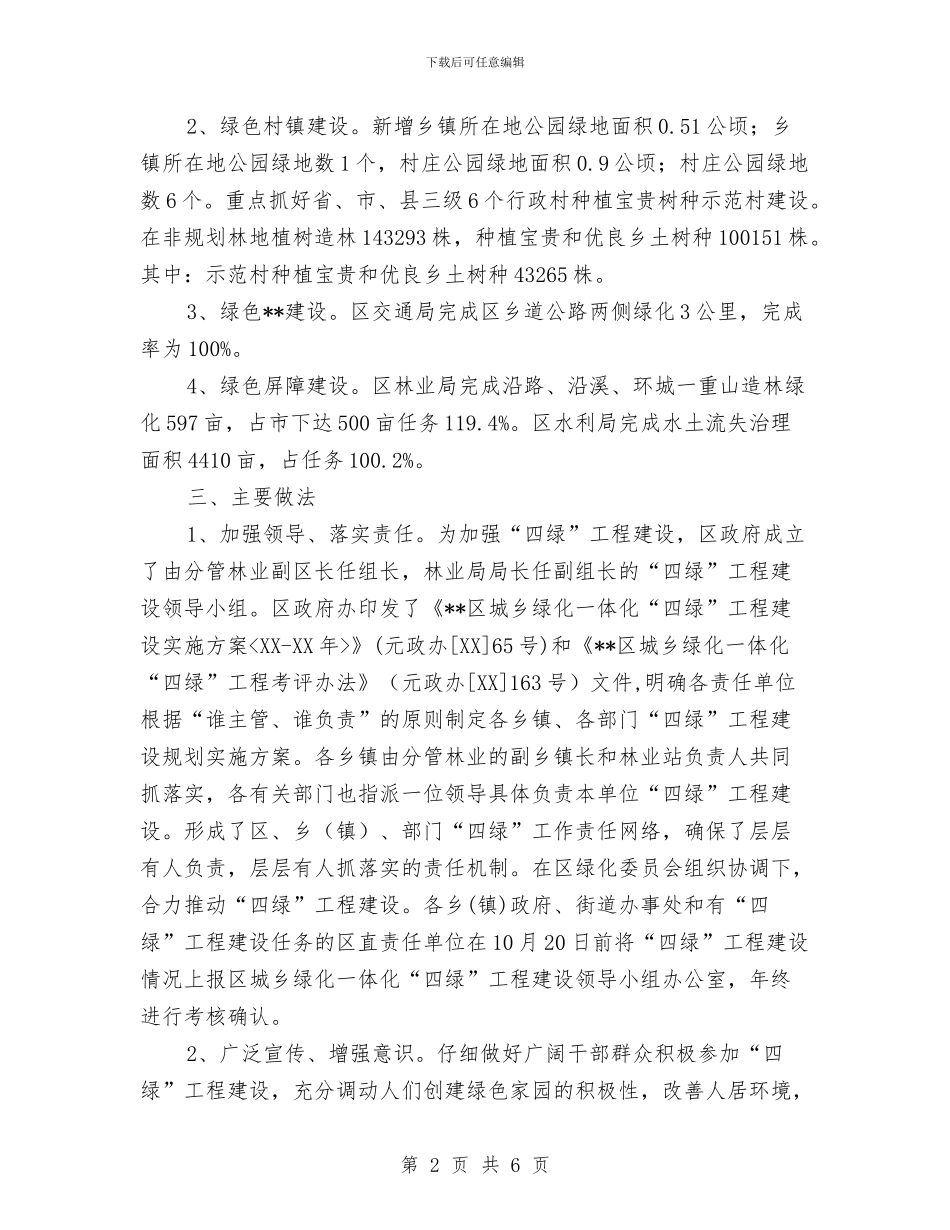 城乡绿化一体化四绿工程建设自查报告与城乡联建工作总结汇编_第2页