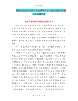 城区交通秩序专治动员会领导发言与城区交通秩序整治发言稿汇编