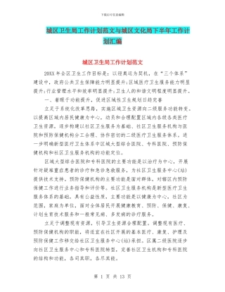 城区卫生局工作计划范文与城区文化局下半年工作计划汇编