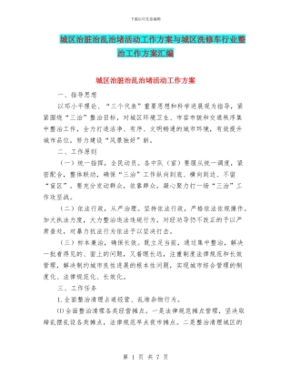 城区治脏治乱治堵活动工作方案与城区洗修车行业整治工作方案汇编
