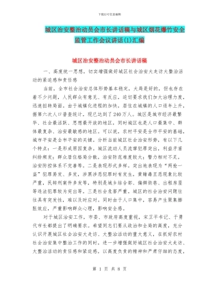 城区治安整治动员会市长讲话稿与城区烟花爆竹安全监管工作会议讲话汇编