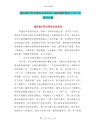 城区银行网点管治总结讲话与城县维护稳定工作大会发言汇编