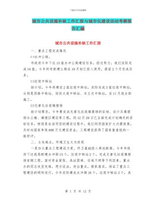 城市公共设施补缺工作汇报与城市化建设活动考察报告汇编