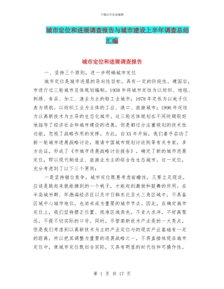城市定位和发展调查报告与城市建设上半年调查总结汇编