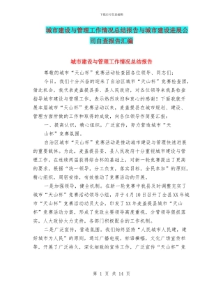 城市建设与管理工作情况总结报告与城市建设发展公司自查报告汇编
