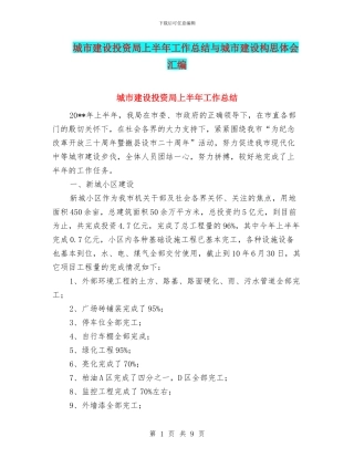 城市建设投资局上半年工作总结与城市建设构思体会汇编