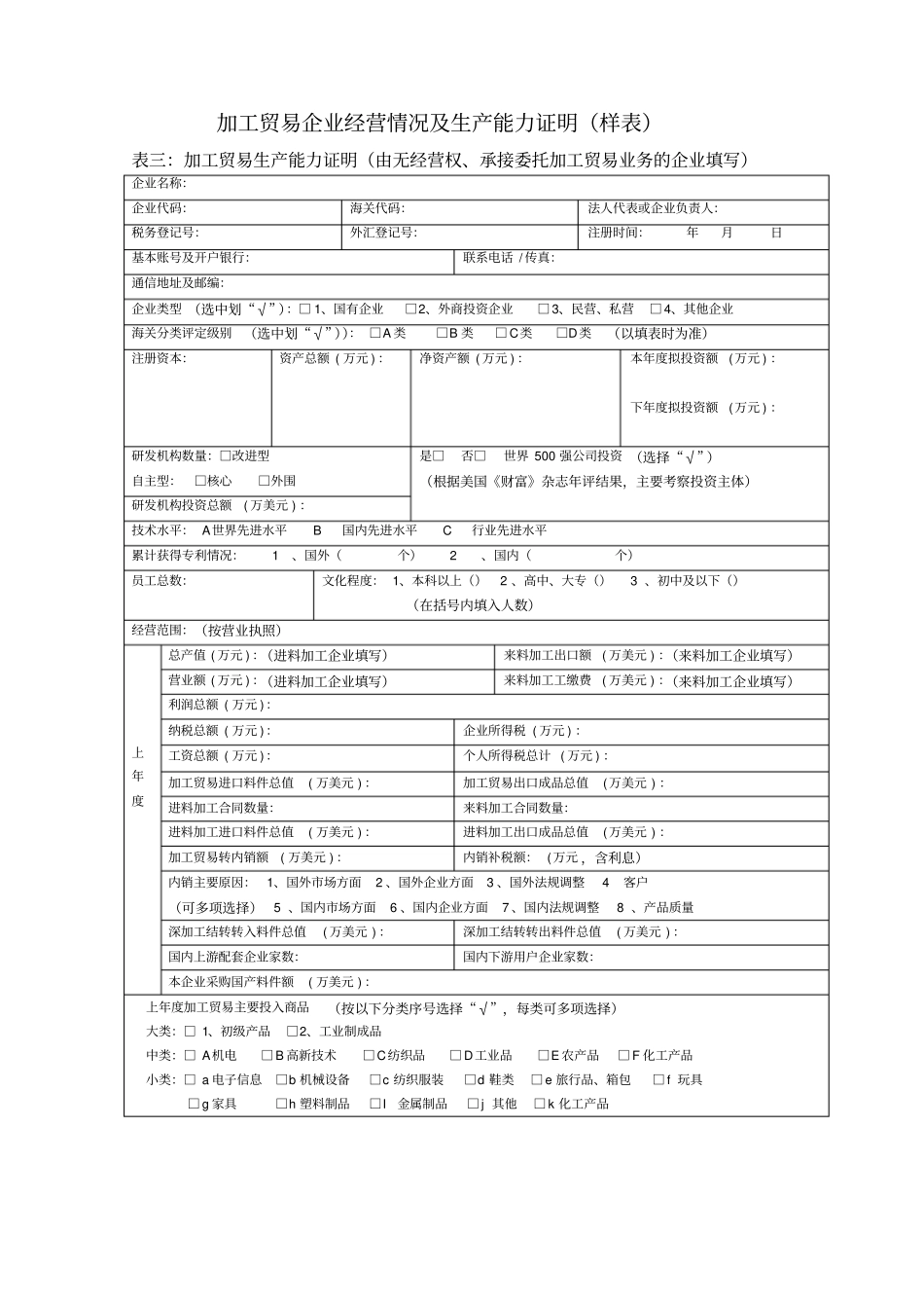 加工贸易企业经营情况及生产能力证明样表_第1页