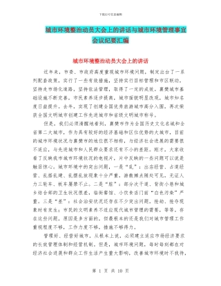 城市环境整治动员大会上的讲话与城市环境管理事宜会议纪要汇编