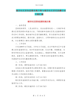 城市社区居务监督实施方案与城市社区居民助廉行动方案汇编