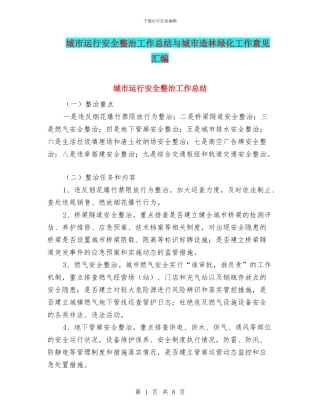 城市运行安全整治工作总结与城市造林绿化工作意见汇编