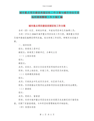 城市重点项目建设房屋征收工作方案与城市非法交易场所清理整顿工作方案汇编