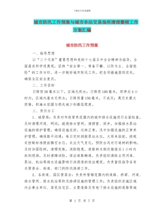 城市防汛工作预案与城市非法交易场所清理整顿工作方案汇编