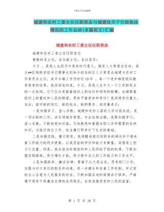 城建和农村工委主任任职表态与城建处关于行政执法情况的工作总结汇编