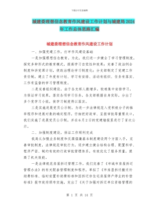 城建委理想信念教育作风建设工作计划与城建局2024年工作总体思路汇编