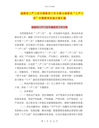 城建局三严三实专题教育工作方案与城管局“三严三实”专题教育实施方案汇编
