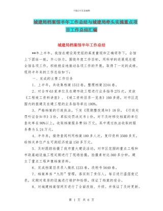 城建局档案馆半年工作总结与城建局牵头实施重点项目工作总结汇编