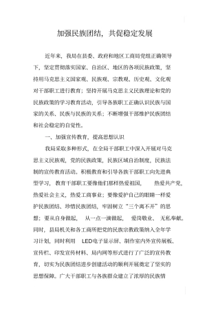 加强民族团结,共促稳定发展